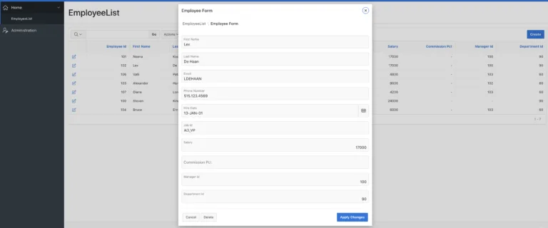 Oracle Apex - Normal Report with Modal form dialog.
