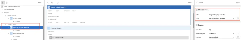 Oracle Apex - Create Region Display Selector