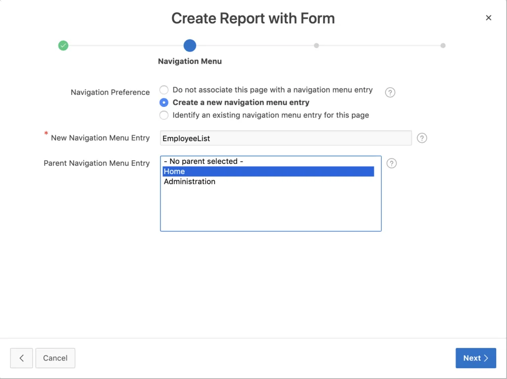 Oracle Apex - Navigation Menu Option