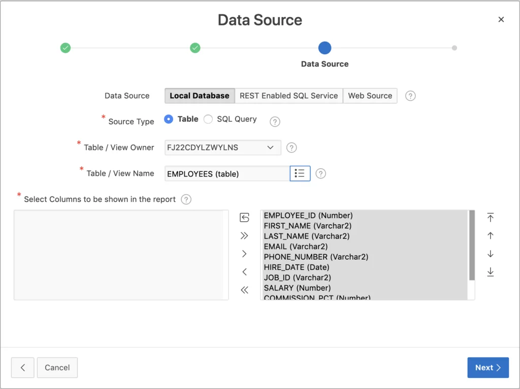 Oracle Apex - Select fields