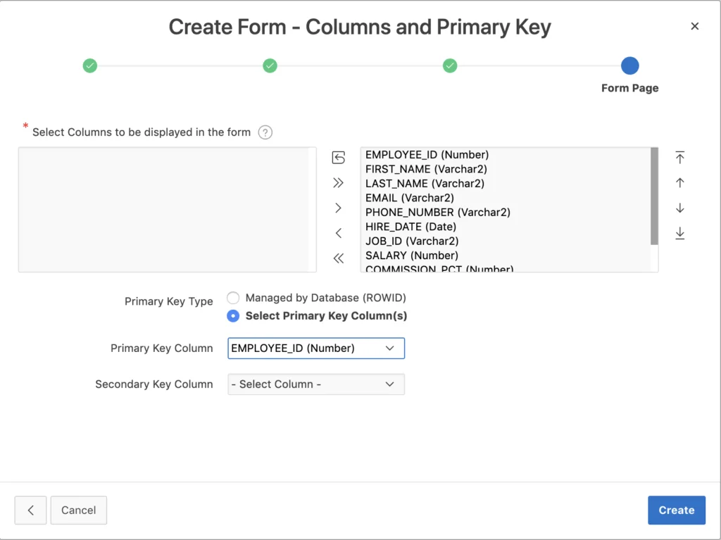 Oracle Apex - Define Primary Key