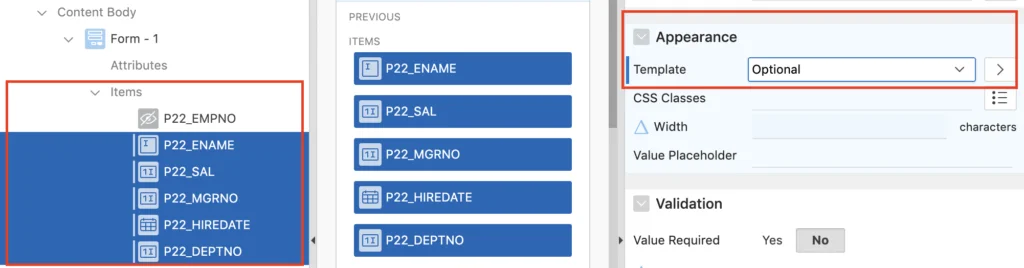 Oracle Apex set labels at the left side of an item.