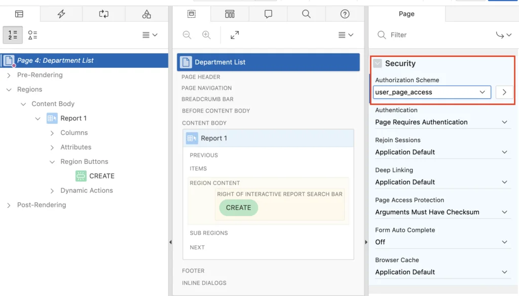 Assign authorization scheme to page in Oracle Apex.