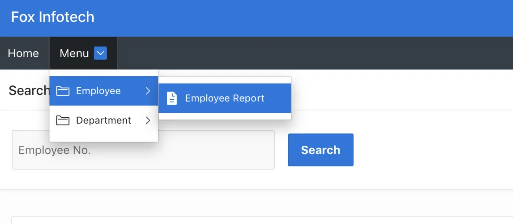 Menu options controlled by user access.
