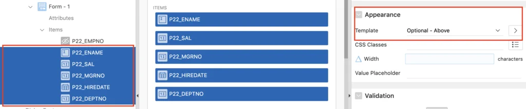 Label above an item in Oracle Apex.