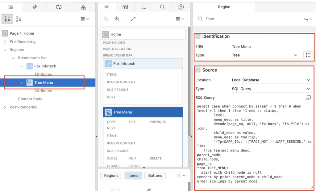 Data source setting for the Tree in Oracle Apex.