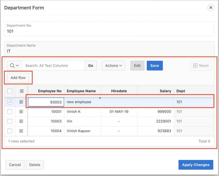 Oracle Apex Form with Interactive Grid Example.