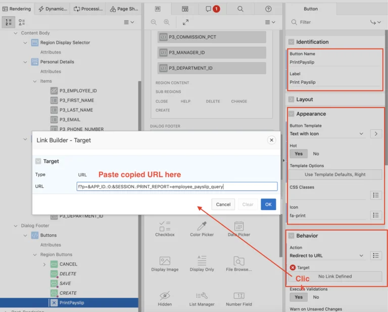 Oracle Apex - Create button for BI report URL.