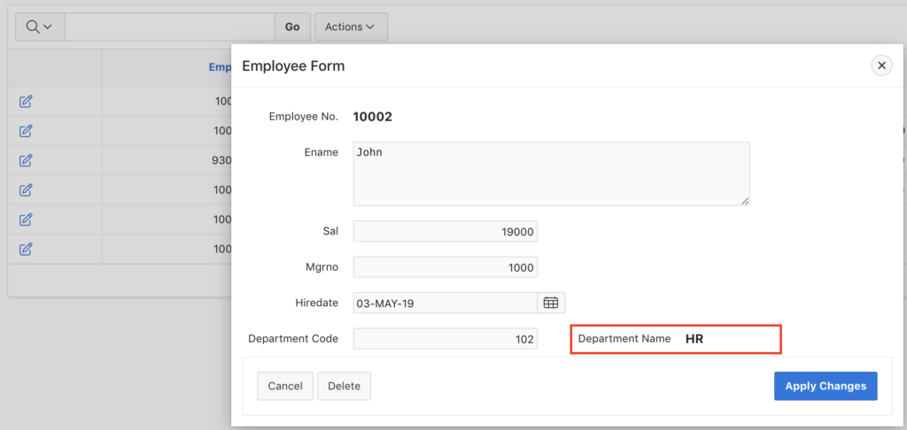 Oracle Apex - display value from another table example