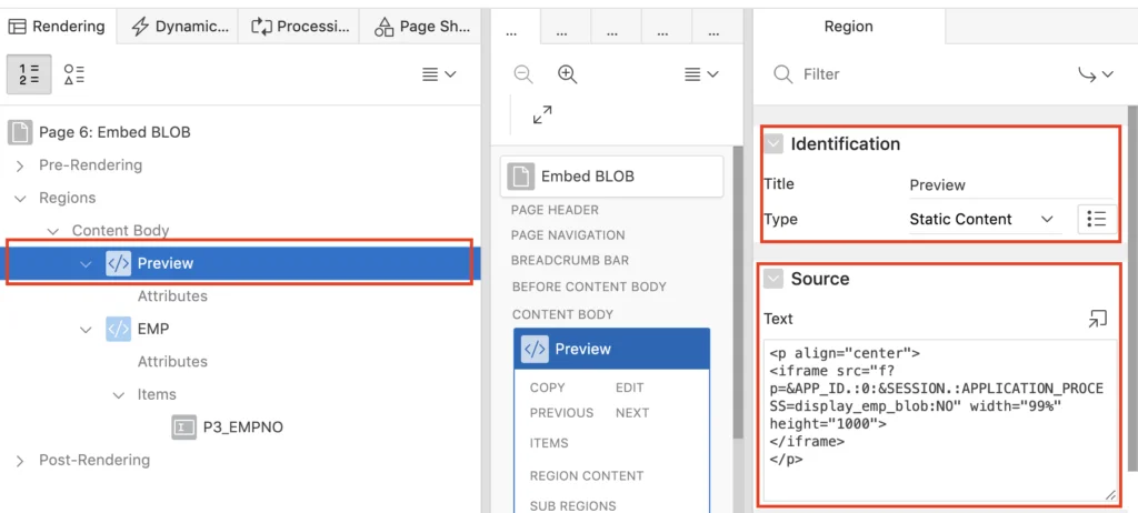Oracle Apex - Static Region