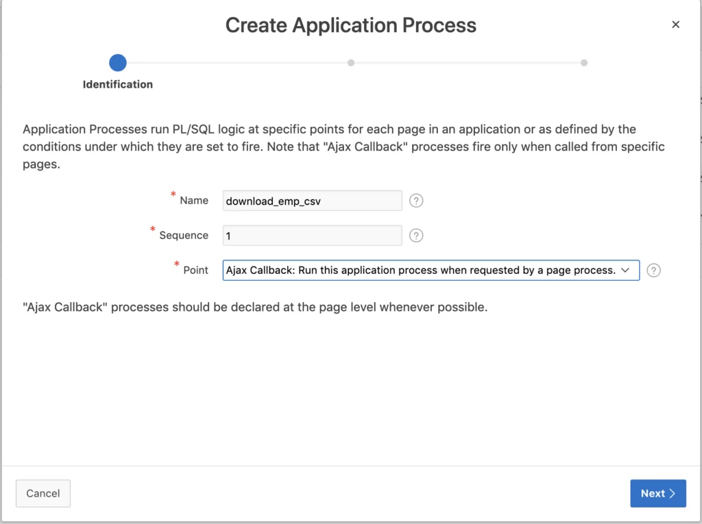 Create application process in Oracle Apex