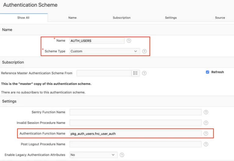 Apex custom authentication settings.
