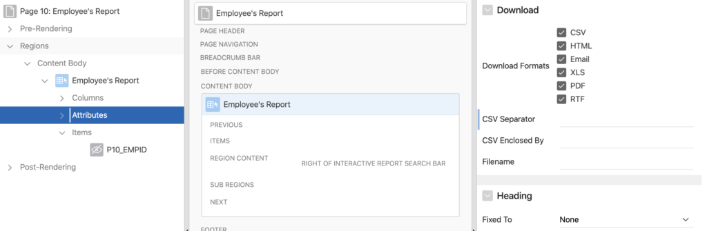 Oracle Apex Interactive Report Attributes