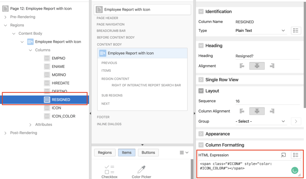 Display icon for a column in interactive report in Oracle Apex.