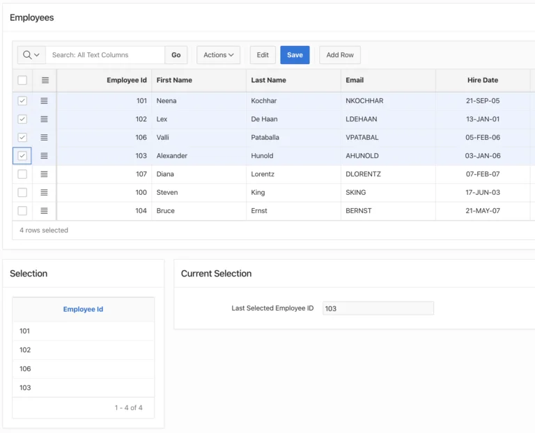 Get Selected Row Values from Interactive Grid in Oracle APEX