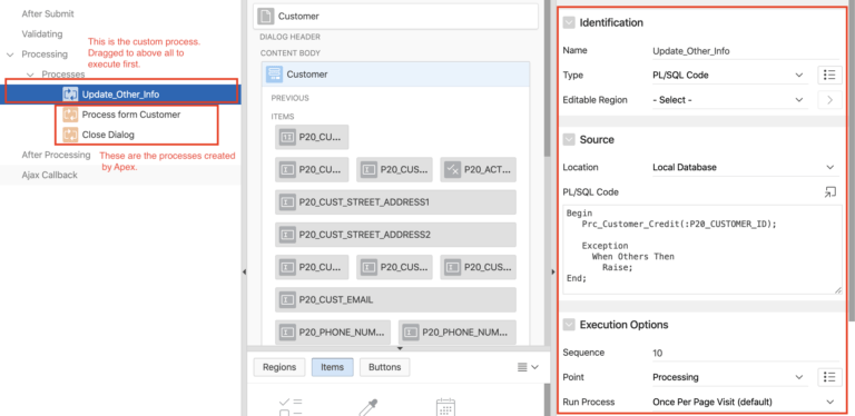 Oracle Apex process settings.