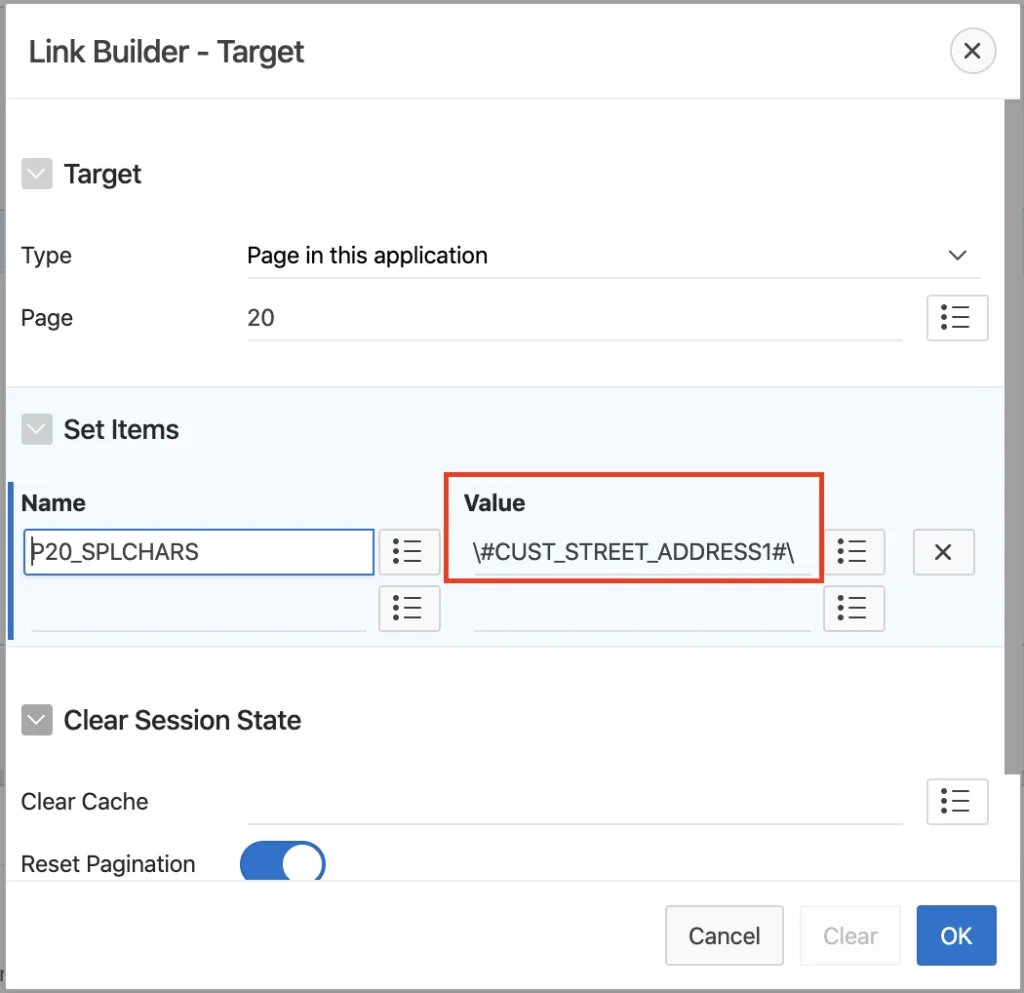Oracle Apex - Target Link Builder