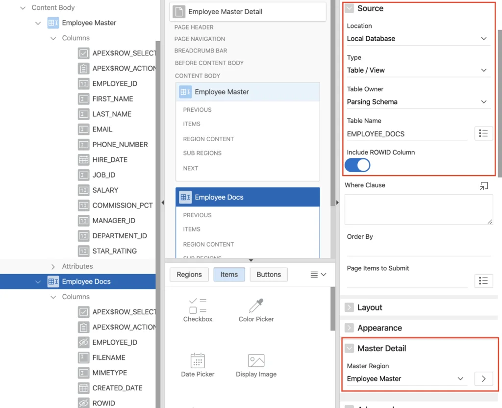 Oracle Apex: Add a detail table to master-detail form.