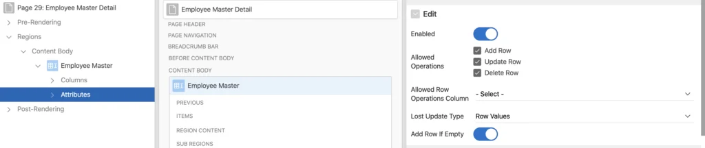 Oracle Apex: Interactive Grid attributes editing enabled setting.