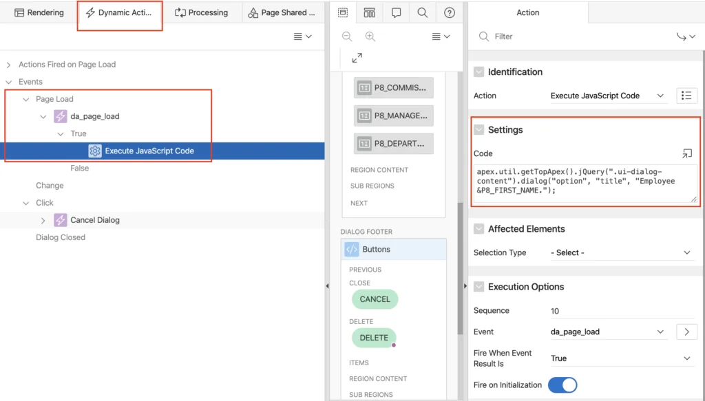 Oracle Apex: Change dialog title using JavaScript on page load event.