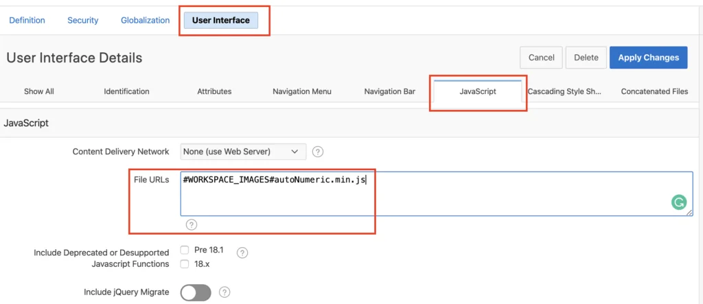 Oracle Apex - JavaScript file urls.