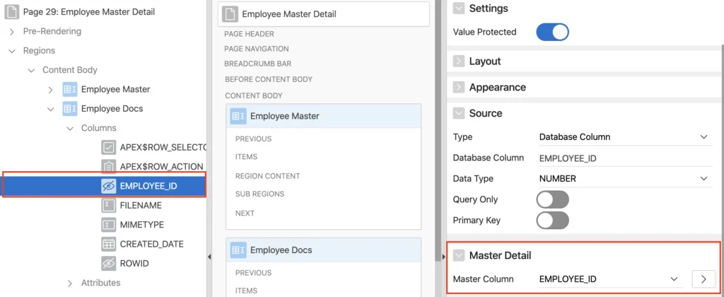Oracle Apex: create master-detail relationship.