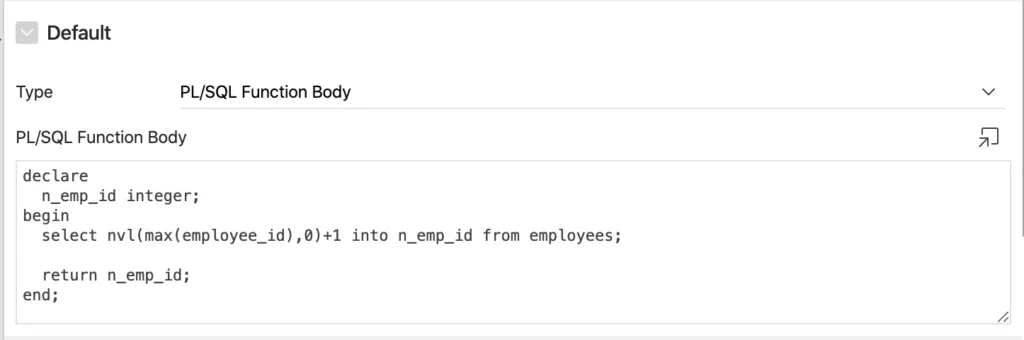 Oracle Apex - Set default value using PL/SQL Function body.