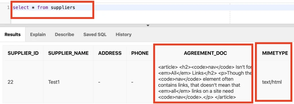CLOB data example.
