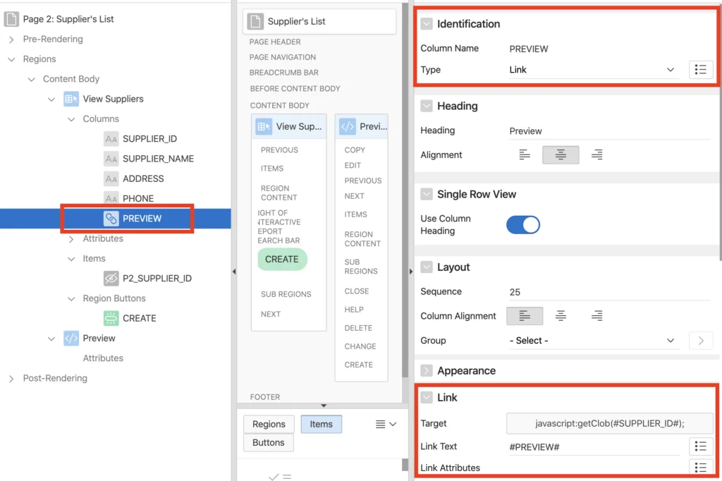 Create a link in report to preview the CLOB data.