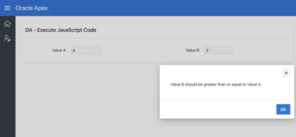 Execute JavaScript code dynamic action.