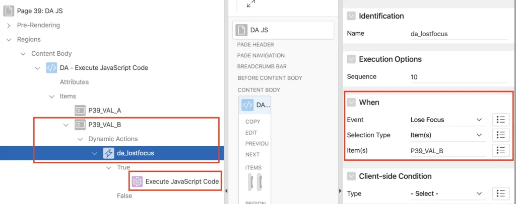 Oracle Apex: Create dynamic action to execute JS code.