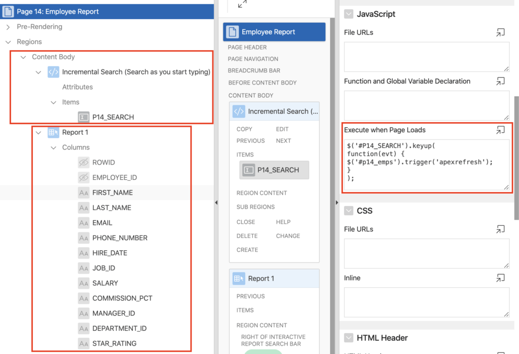 Oracle Apex - Incremental search setting.