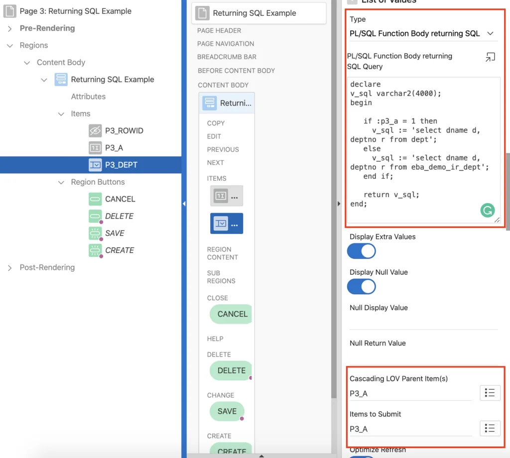 Oracle Apex function returning SQL query.