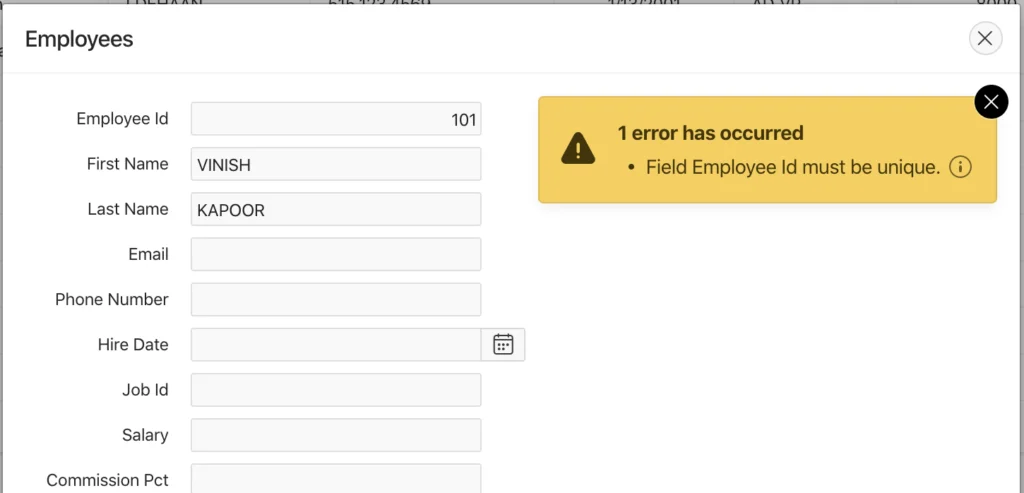 Oracle Apex custom error message.