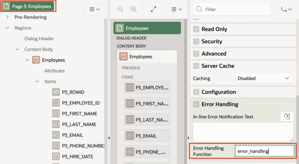 Using custom error handling function in Oracle Apex.