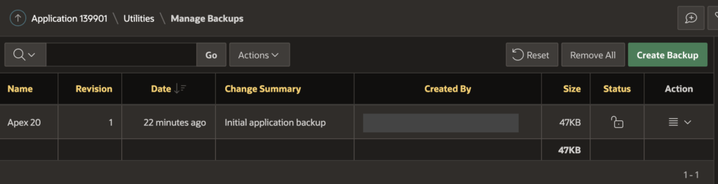 Oracle Apex automatic backups log.