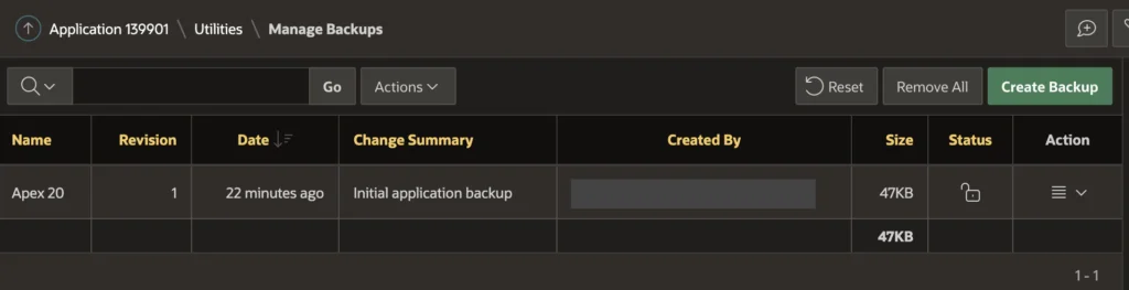 Oracle Apex automatic backups log.