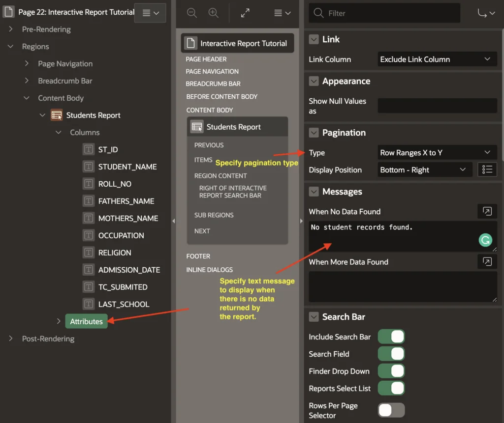 Oracle Apex - set interactive report attributes.