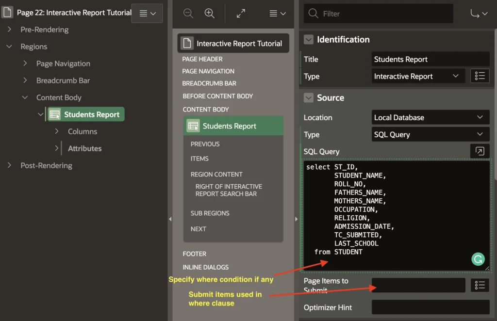 Oracle Apex interactive report source as SQL Query.