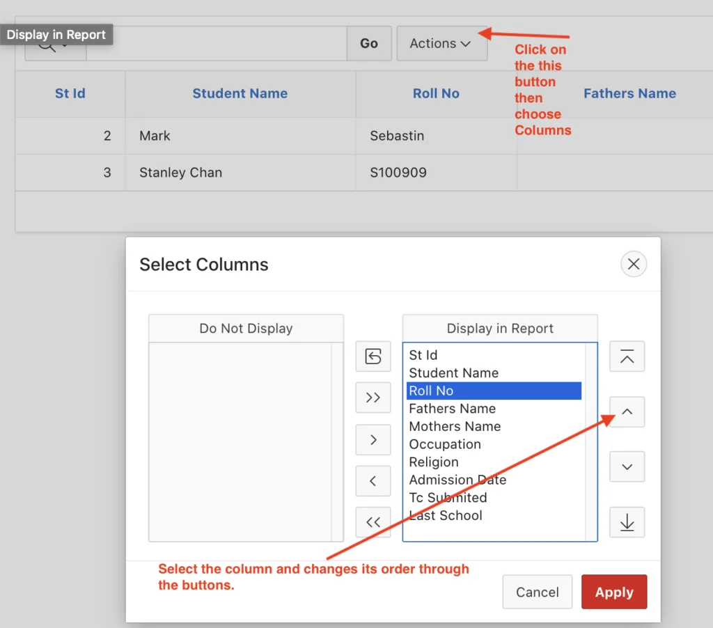 Change column order of Oracle Apex interactive report.