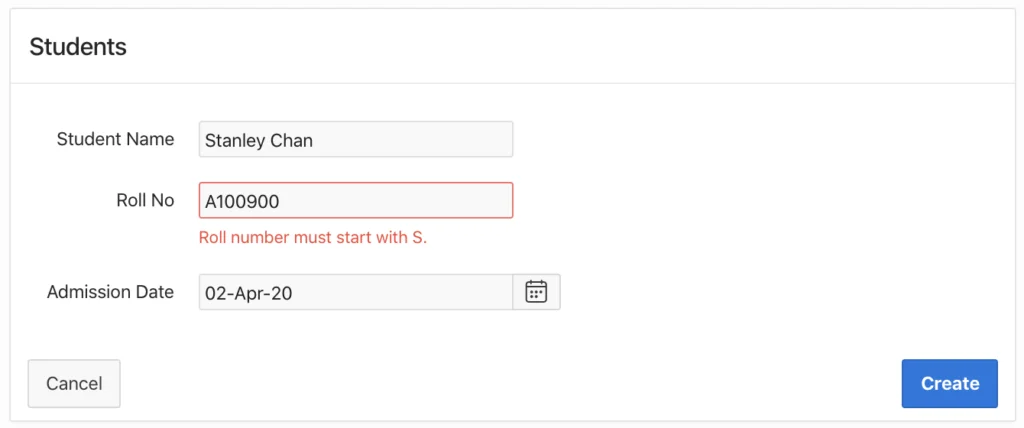Oracle Apex validation failed output.