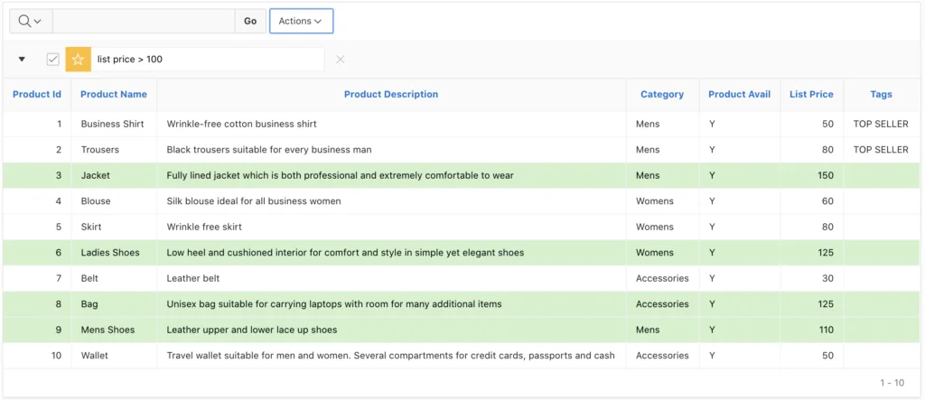 Oracle Apex report row highlighting demo.