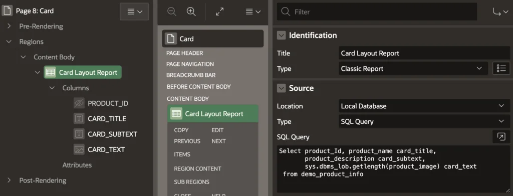 Oracle Apex classic report SQL query.