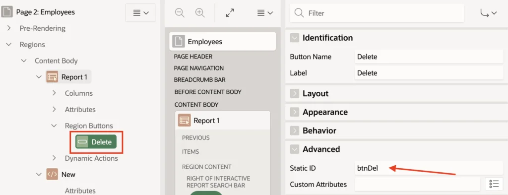 Specify Static id for a button in Oracle Apex.