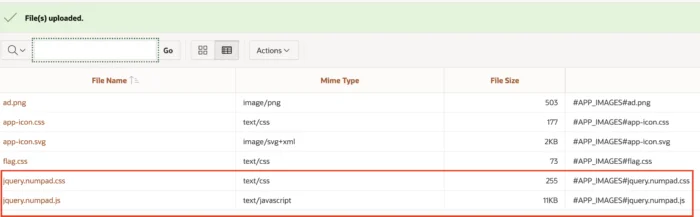 Oracle Apex uploaded files.