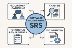 Software Requirements Specification document template showing key sections and structure