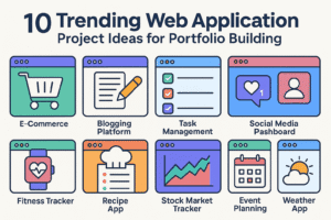 Illustration of creative web app project ideas for developers and entrepreneurs.