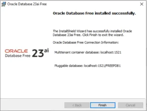 Oracle Database 23ai installation on Windows platform completed.