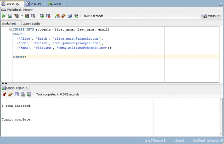 Insert Data into a Table in Oracle 23ai.