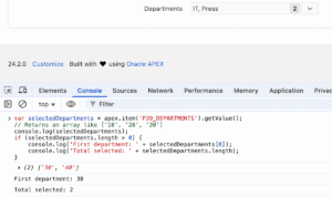 JavaScript code using apex.item getValue to read single page item value in Oracle APEX